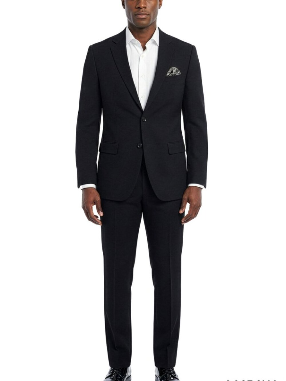 Black Textured Knit Notch Lapel Cuffed Bottoms 2 Piece Men's Suit